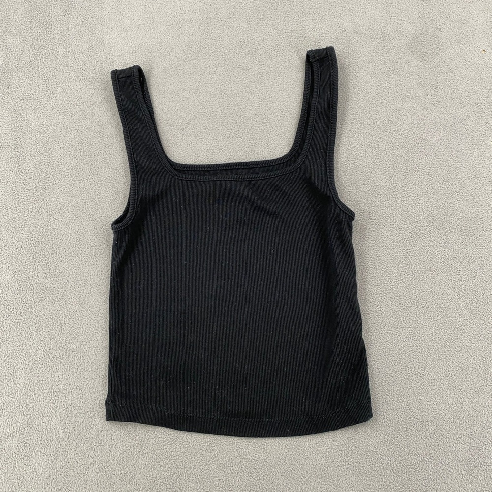 Old Navy Womens Small Black Ribbed Square Neck Tank Top Stretch Basic Staple